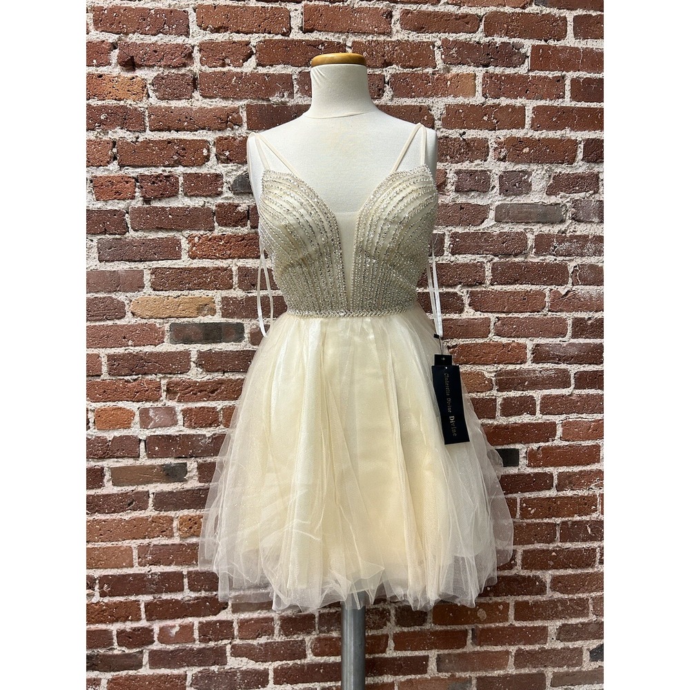Cinderella Divine CD0148 XS A-Line Short Tulle Dress Prom Champagne NWT
